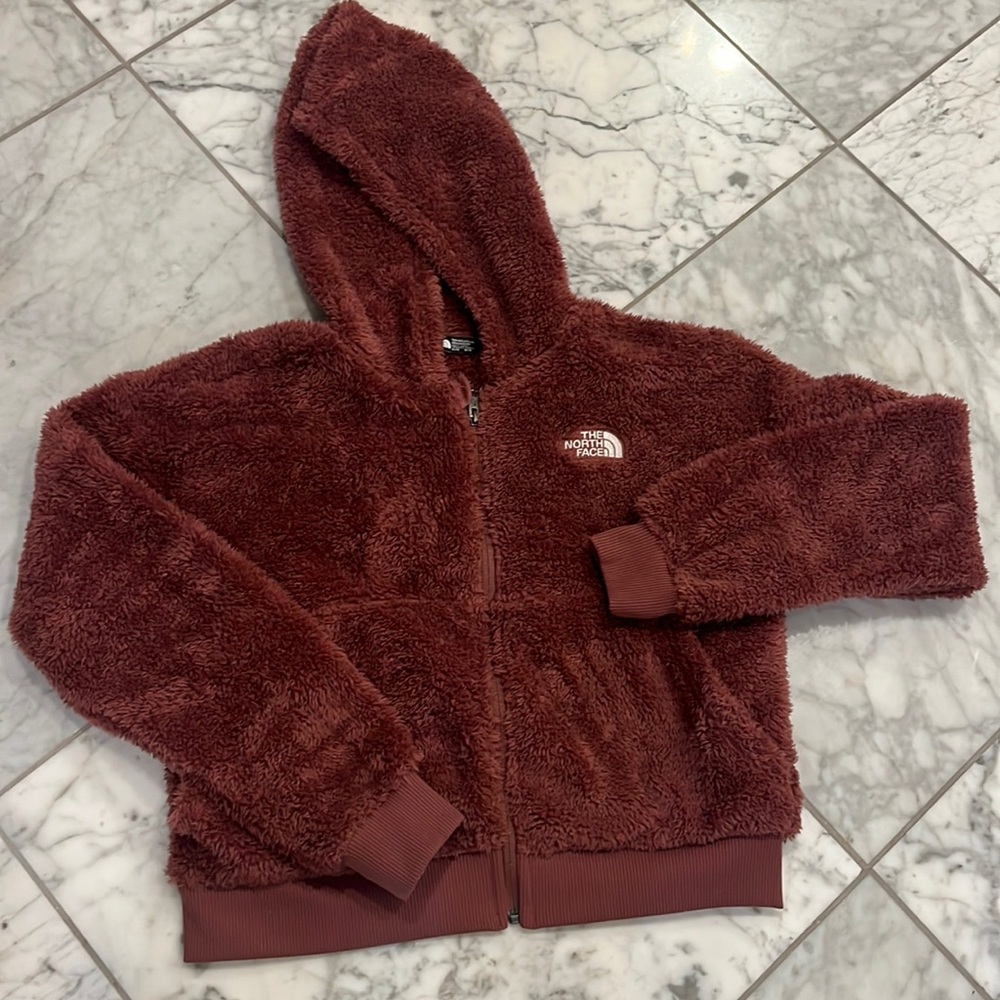 Noth face girls XL Sherpa zip up crop hoodie with pockets